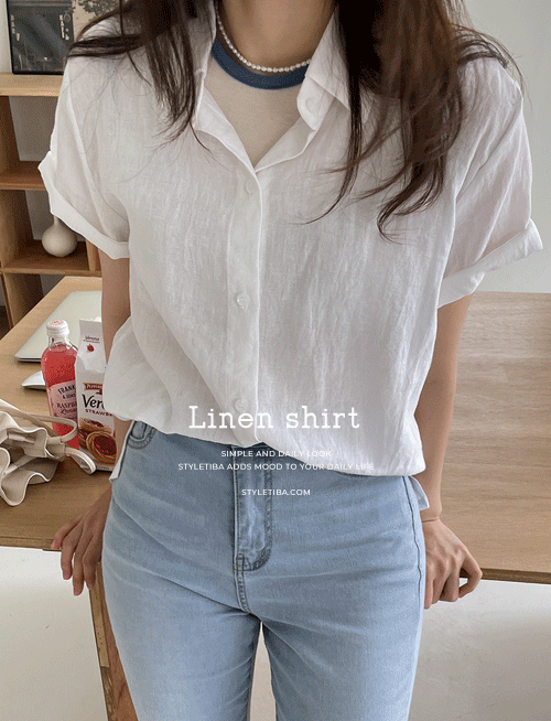 엔즈 린넨 모던셔츠-5color,  은은한 반팔 린넨셔츠 -전컬러 드디어입고